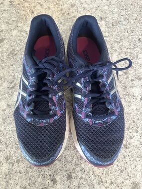 ASICS Navy Athletic Running Shoes with Purple Accents